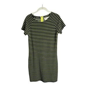 Sail to Sable Navy Blue Neon Yellow Striped Short Sleeve Dress XS